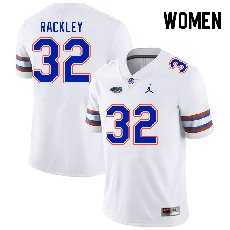 Women #32 Cahron Rackley Florida Gators College Football Jerseys Stitched-White
